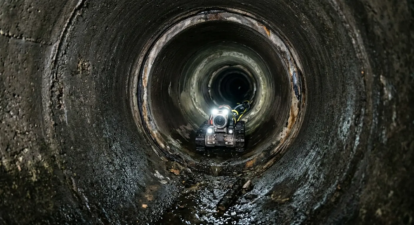 Robotic sewer camera inspecting pipe interior for Drain Snake Service in Lemoore