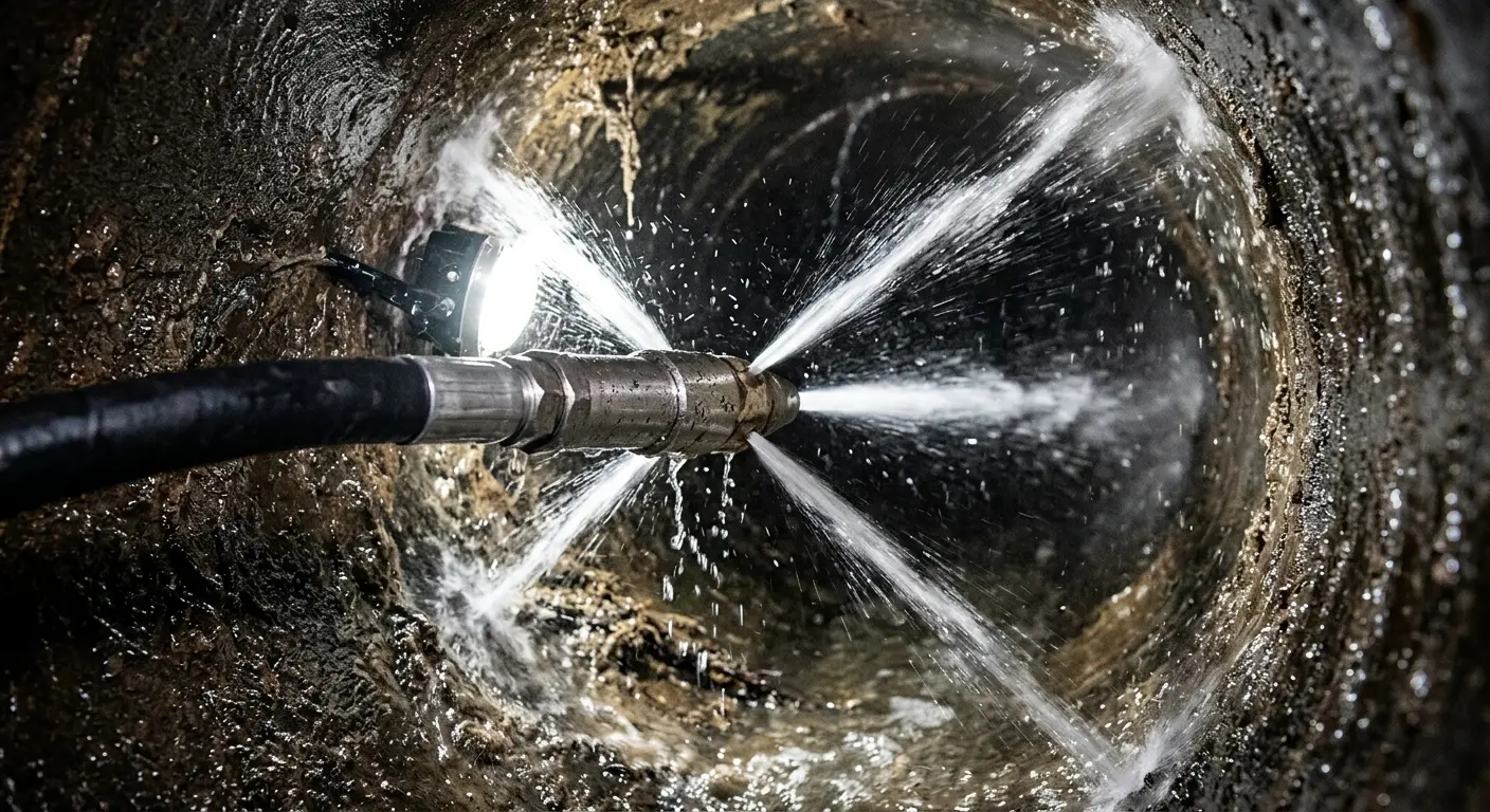 High-pressure hydro jetting nozzle cleaning sewer pipe for Sewer Cleanout in Lemoore